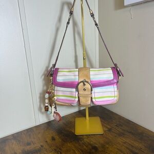 Coach Pink and Gold Striped Shoulder Bag